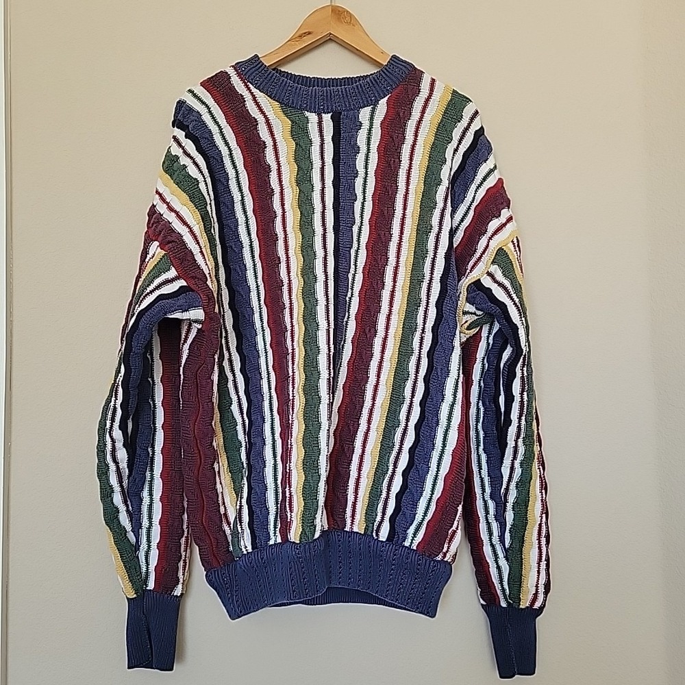 Vintage Structure Mens 3D Knit Textured Sweater Sz XL Cosby 90s Skater Hip Hop